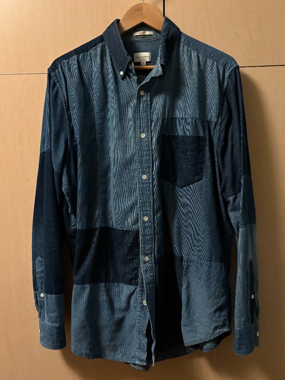 Men's GANT Patchwork Indigo-Dyed Corduroy Button Down Shirt - Size Medium - Picture 1 of 4